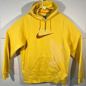 VTG Y2K Nike Center Logo Swoosh Yellow Fleece Hoodie Pullover Men’s XL Distress